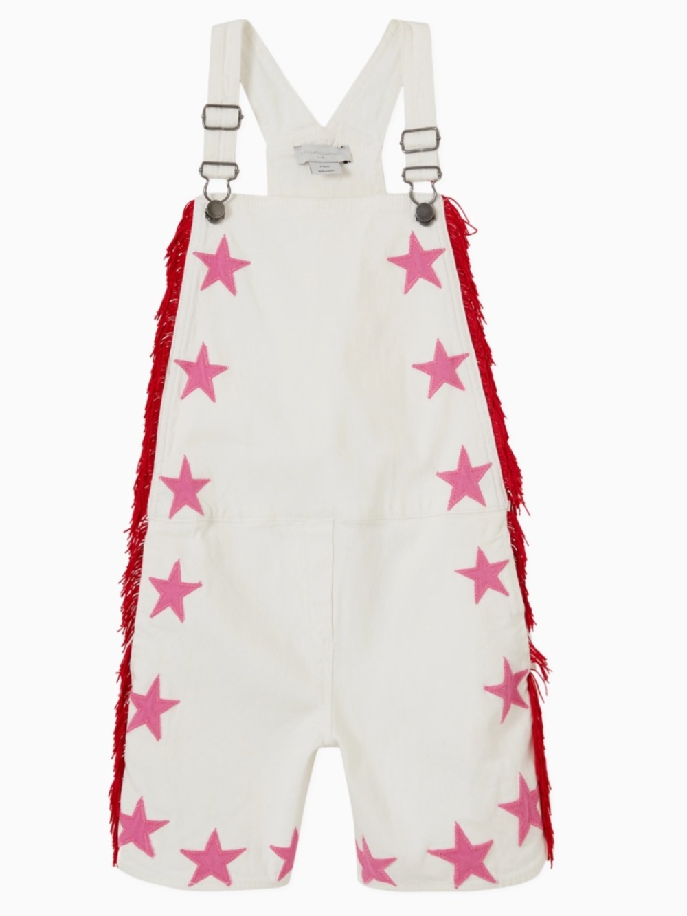 Stella McCartney Kids White Overalls with Pink Stars and Red Fringe, 6y